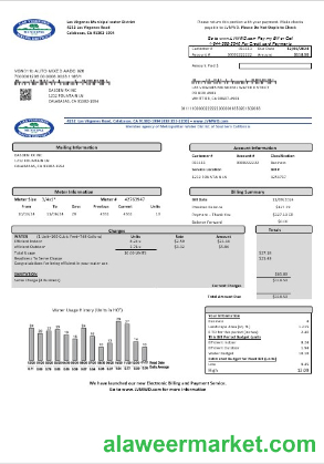 USA California Las Virgenes Municipal Water District business utility bill template in Word and PDF formats